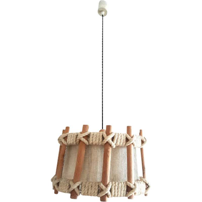 Vintage rope and fabric pendant light, 1970
