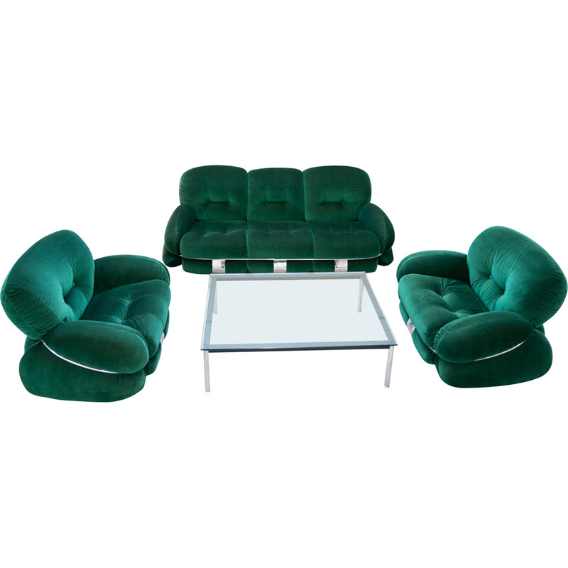 Vintage Okay living room set in chrome steel by Adriano Piazzesi for for 3D, 1970
