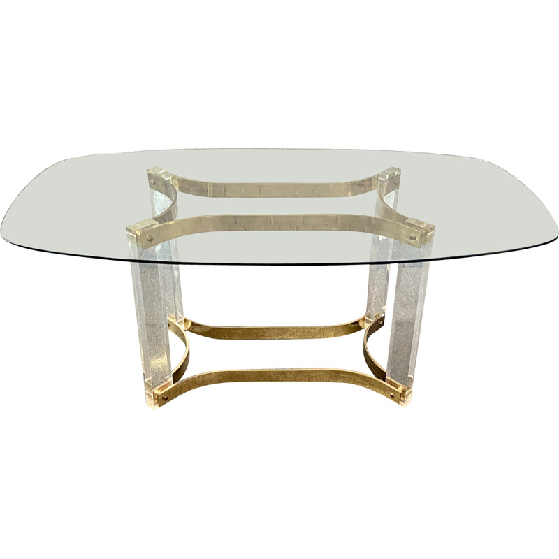 Vintage solid brass and clear glass dining table by Baron Alessandro Albrizzi for Albrizzi Ltd., Italy 1970
