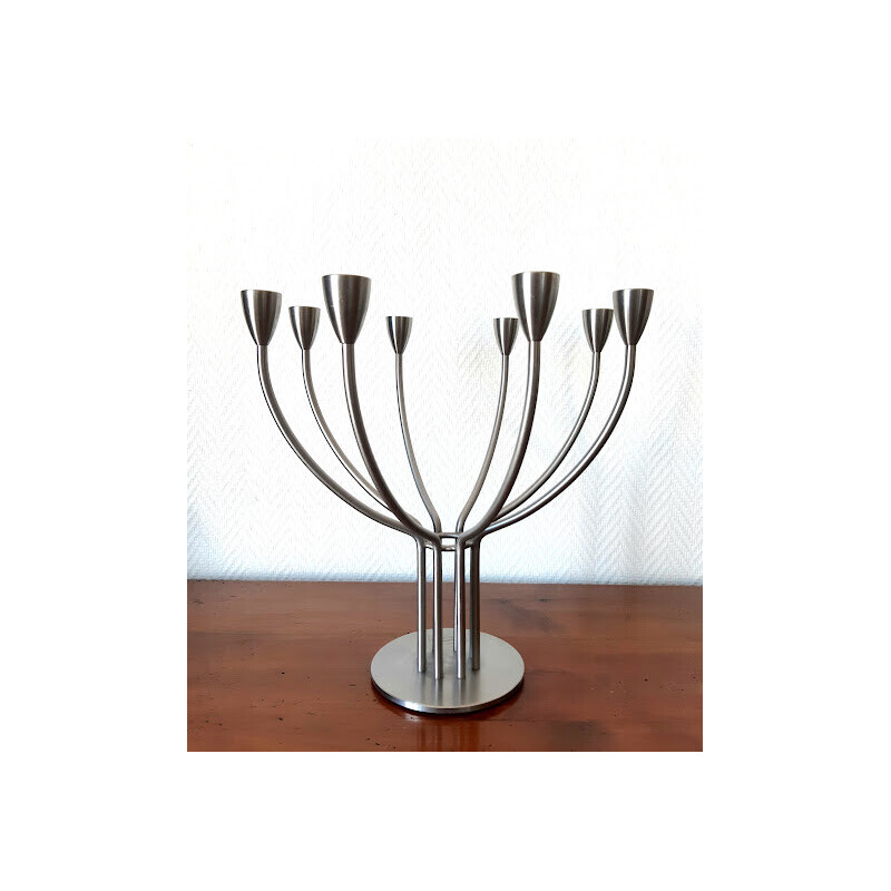 Vintage 8-arm brushed steel candlestick by Hagberg for Ikea, 1990