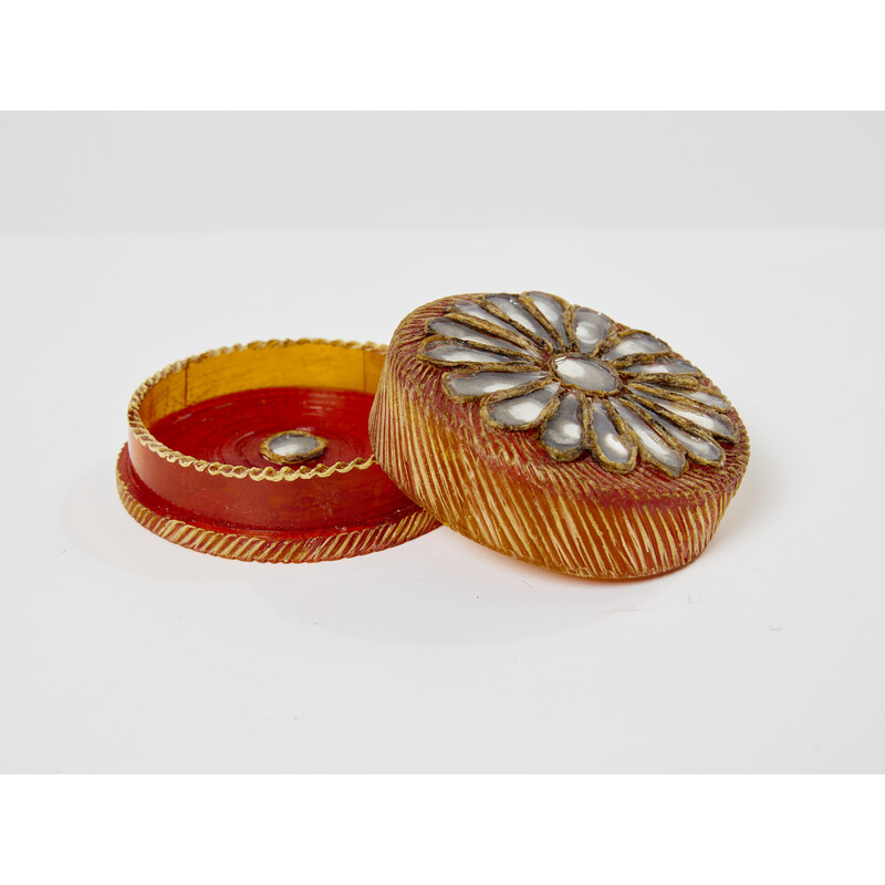 Vintage circular pill box in talosel and mirror by Line Vautrin, 1960