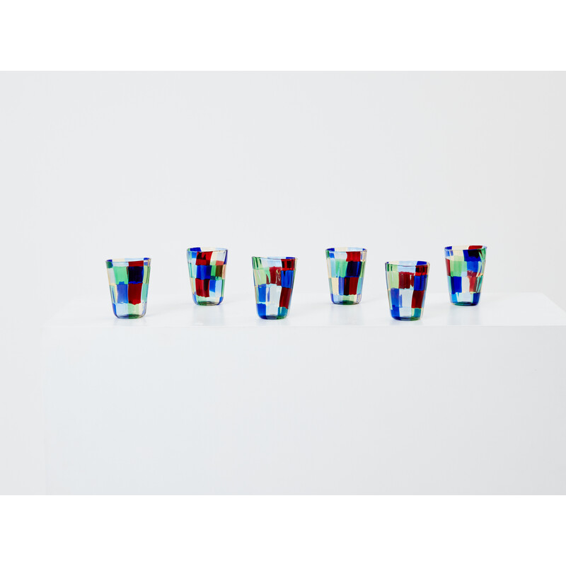 Set of 6 vintage Murano glass goblets, Italy 1980
