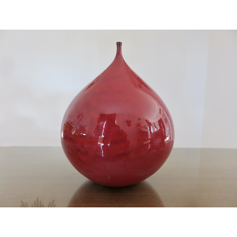 Vintage blood-red ceramic vase, France 1960