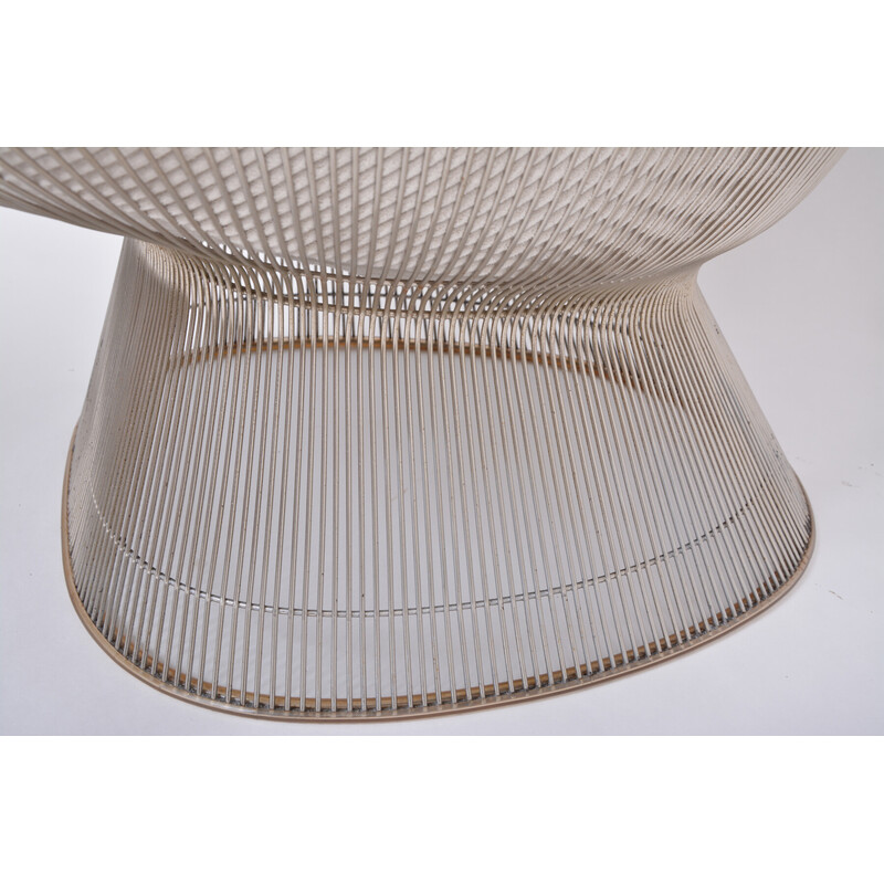 Vintage curved steel armchair with ottoman by Warren Platner