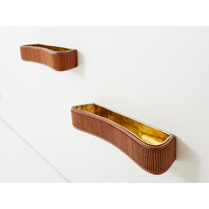 Pair of vintage elm and brass planters by Paolo Buffa, Italy 1940
