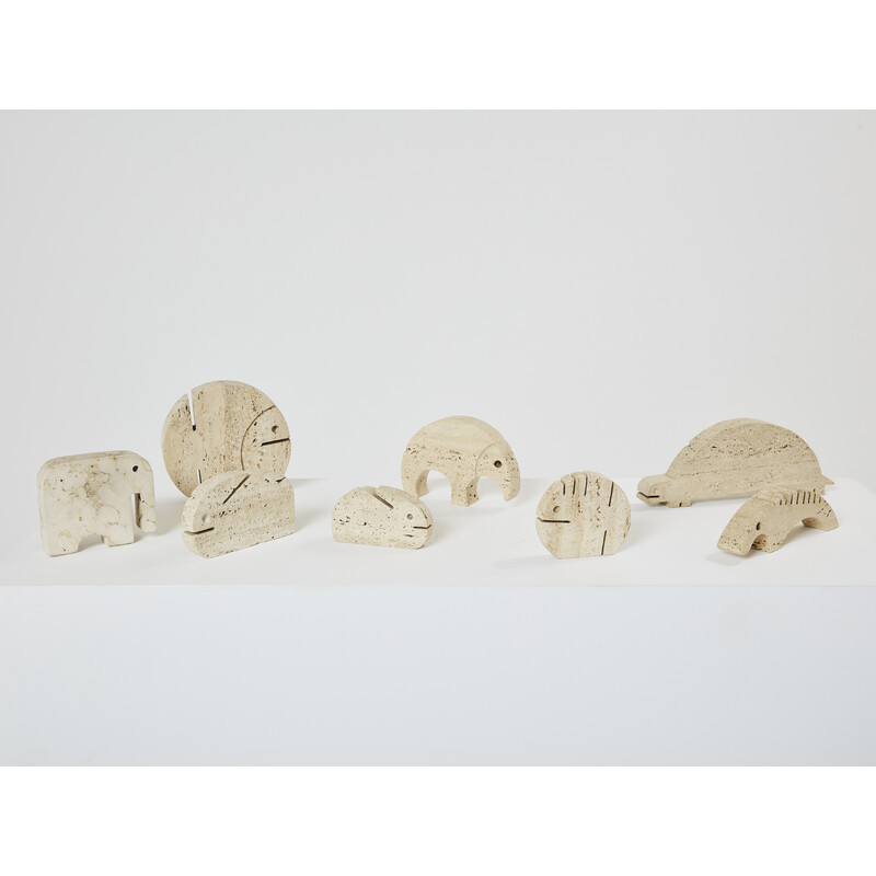 Lot of 8 vintage travertine animal sculptures by Fratelli Mannelli, Italy 1970