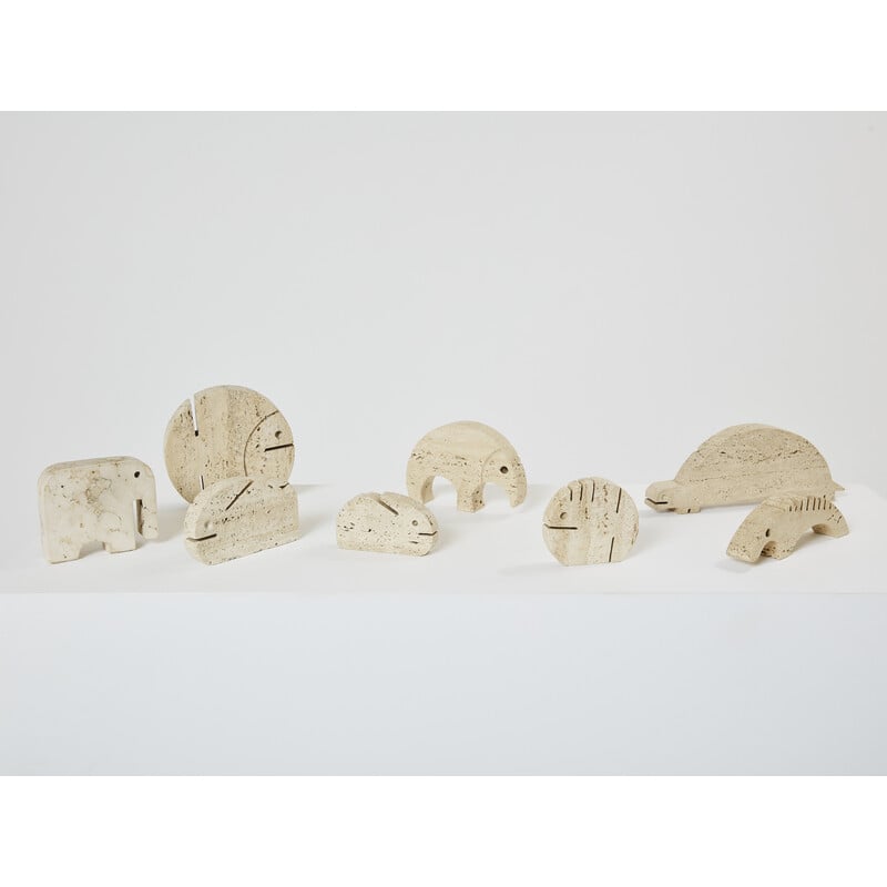 Lot of 8 vintage travertine animal sculptures by Fratelli Mannelli, Italy 1970