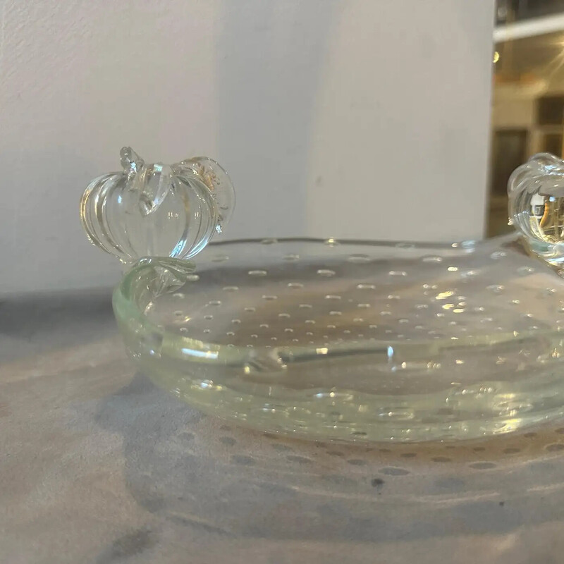 Vintage oval transparent Murano glass bowl for Barovier, Italy 1950