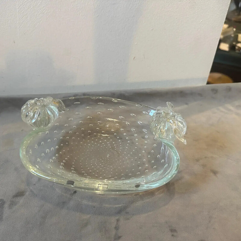 Vintage oval transparent Murano glass bowl for Barovier, Italy 1950