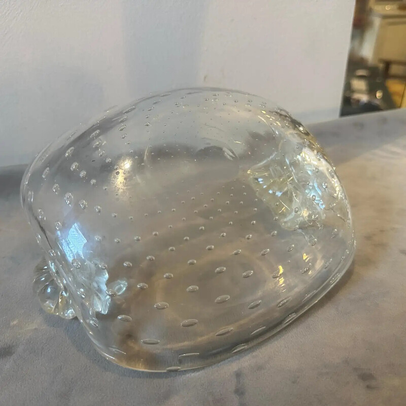 Vintage oval transparent Murano glass bowl for Barovier, Italy 1950