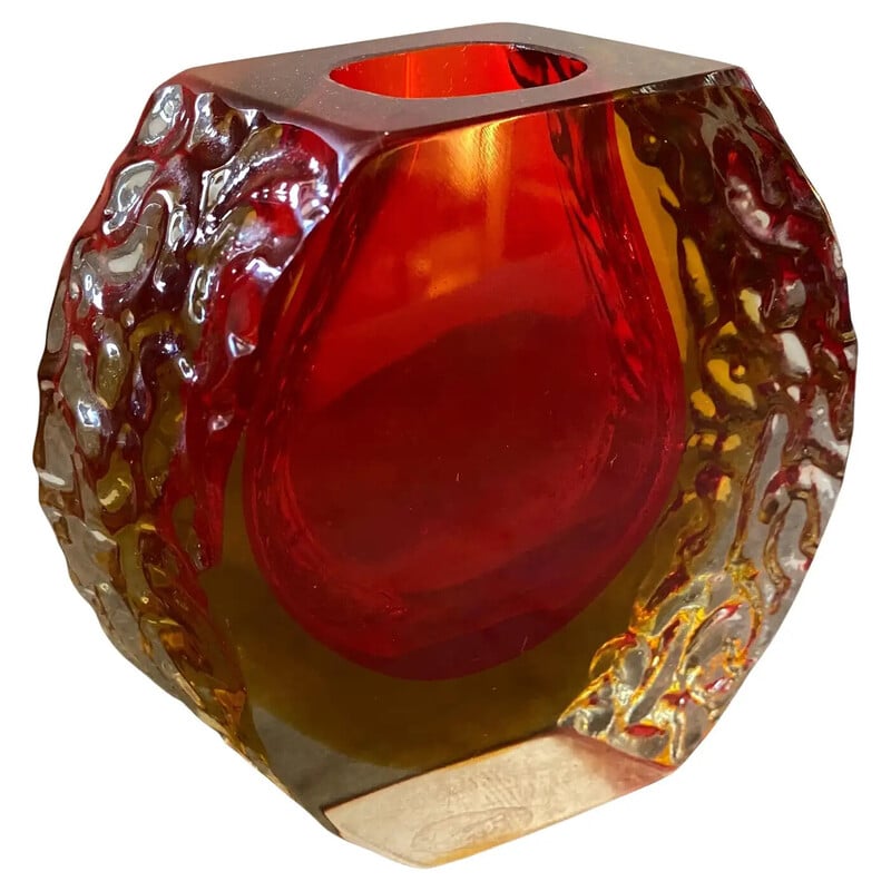 Vaso d'epoca in vetro di Murano rosso e giallo Sommerso per Mandruzzato, Italia 1960