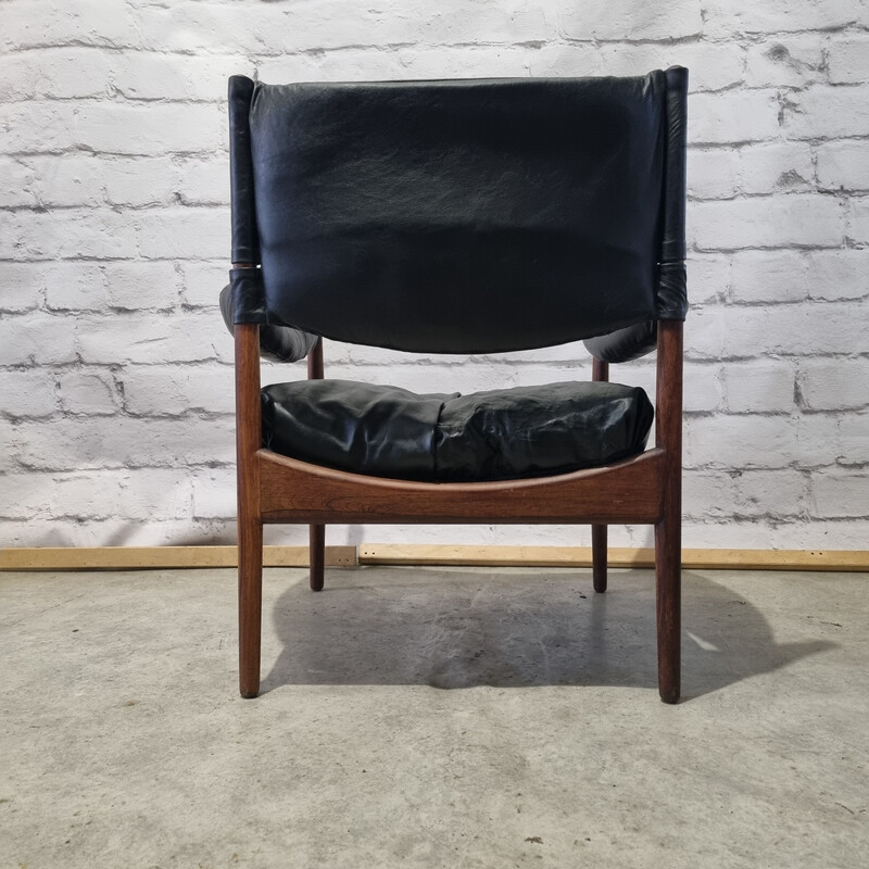 Pair of vintage rosewood and leather armchairs with ottoman by Kristian Vedel "Modus" for Willadsen Møbelfabrik, 1960