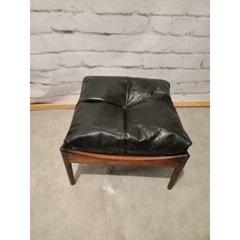 Pair of vintage rosewood and leather armchairs with ottoman by Kristian Vedel "Modus" for Willadsen Møbelfabrik, 1960