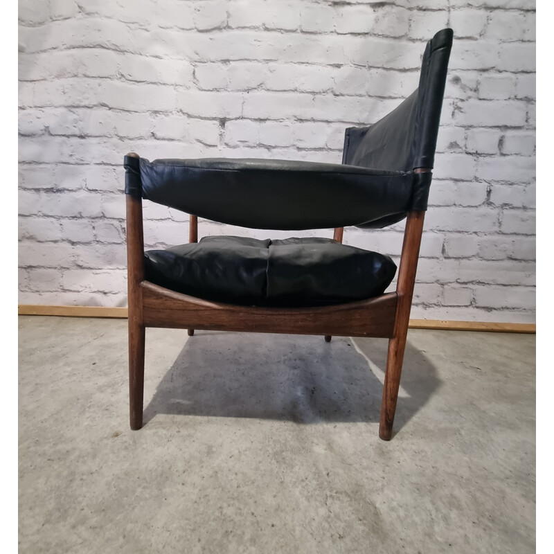 Pair of vintage rosewood and leather armchairs with ottoman by Kristian Vedel "Modus" for Willadsen Møbelfabrik, 1960