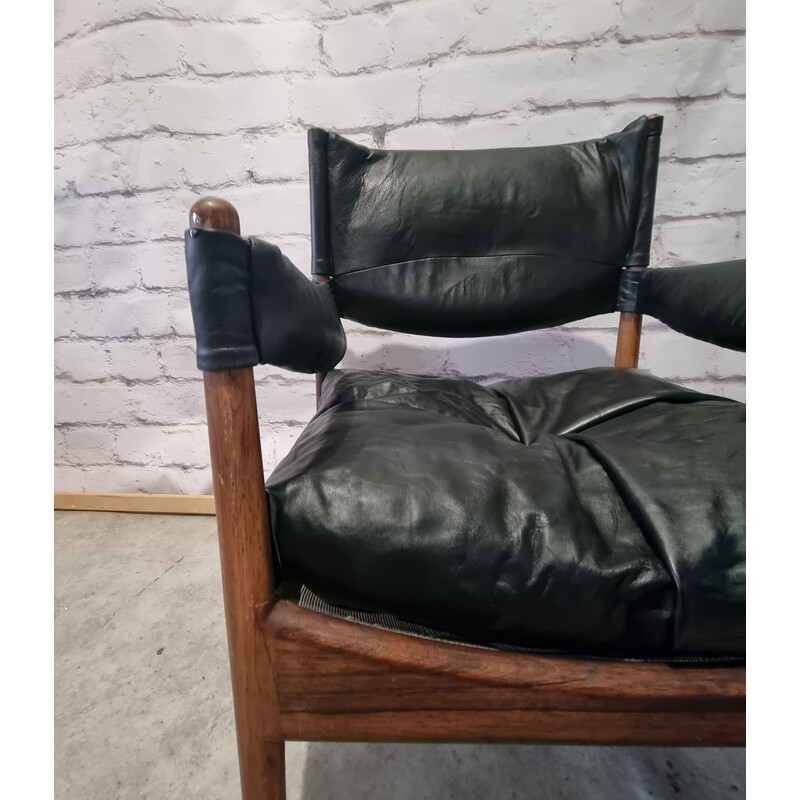 Paire de fauteuils vintage en palissandre et cuir avec ottoman par Kristian Vedel "Modus" pour Willadsen Møbelfabrik, 1960