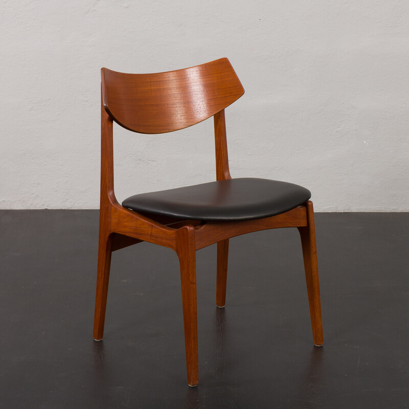 Set of 4 vintage teak and black aniline leather dining chairs by Funder-Schmidt and Madsen, Denmark 1960