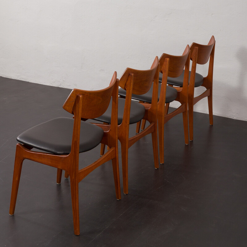 Set of 4 vintage teak and black aniline leather dining chairs by Funder-Schmidt and Madsen, Denmark 1960