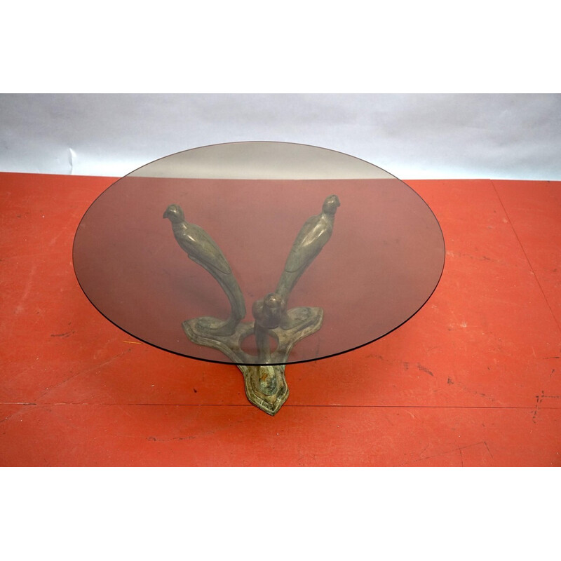 Vintage peacock coffee table in metal and smoked glass, Germany 1970