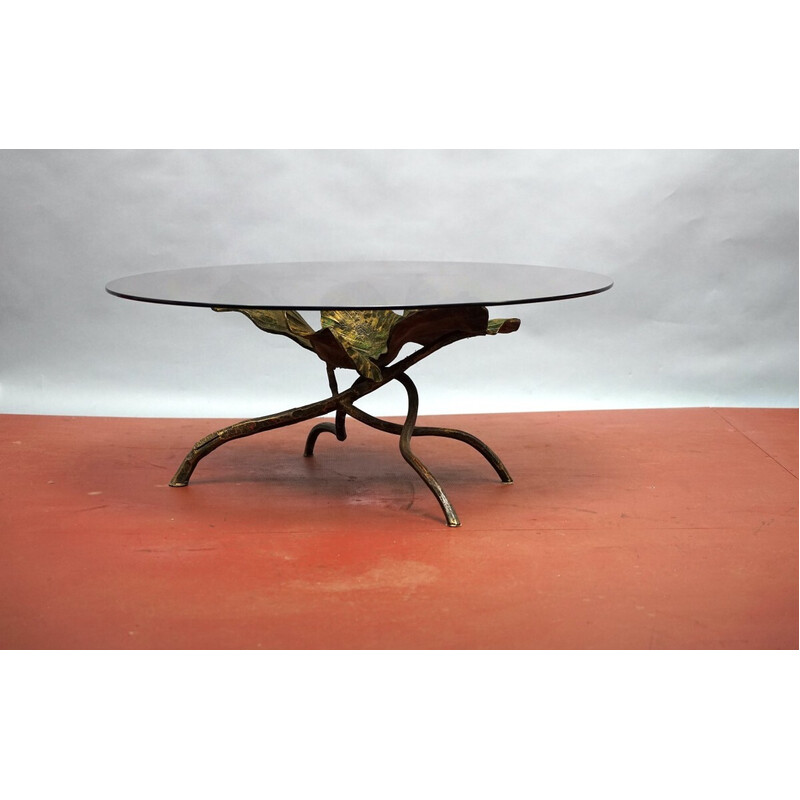 Tavolino vintage a forma di foglia in bronzo e vetro, Germania 1970