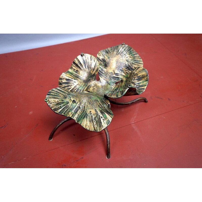 Vintage leaf-shaped coffee table in bronze and glass, Germany 1970