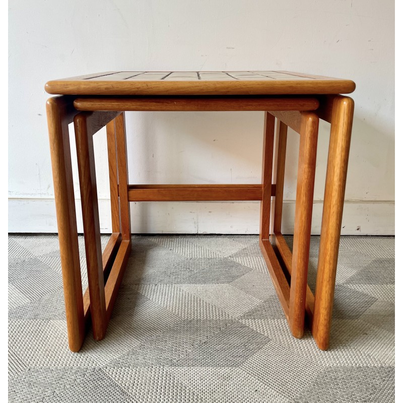 Vintage teak nesting table with tiled tops, 1970