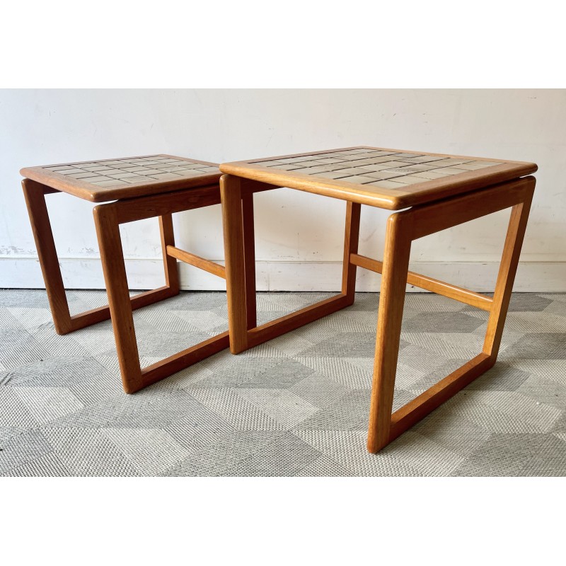 Vintage teak nesting table with tiled tops, 1970