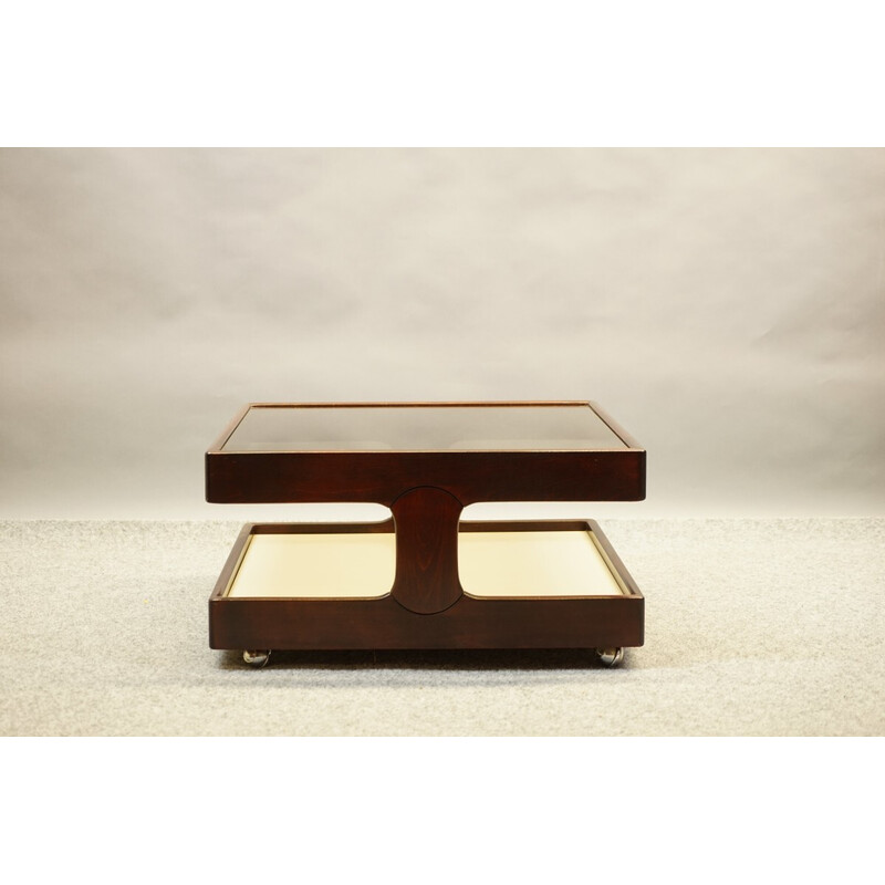 Vintage coffee table in mahogany wood and glass, Germany 1970