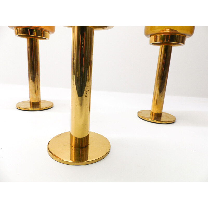 Set of 3 vintage candlesticks in gilded brass and glass by Hans-Agne Jakobsson for Markaryd