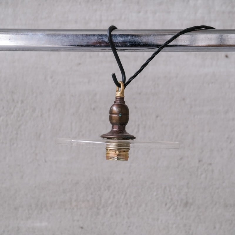 Set of 6 vintage brass and glass pendant lamp, Netherlands 1950