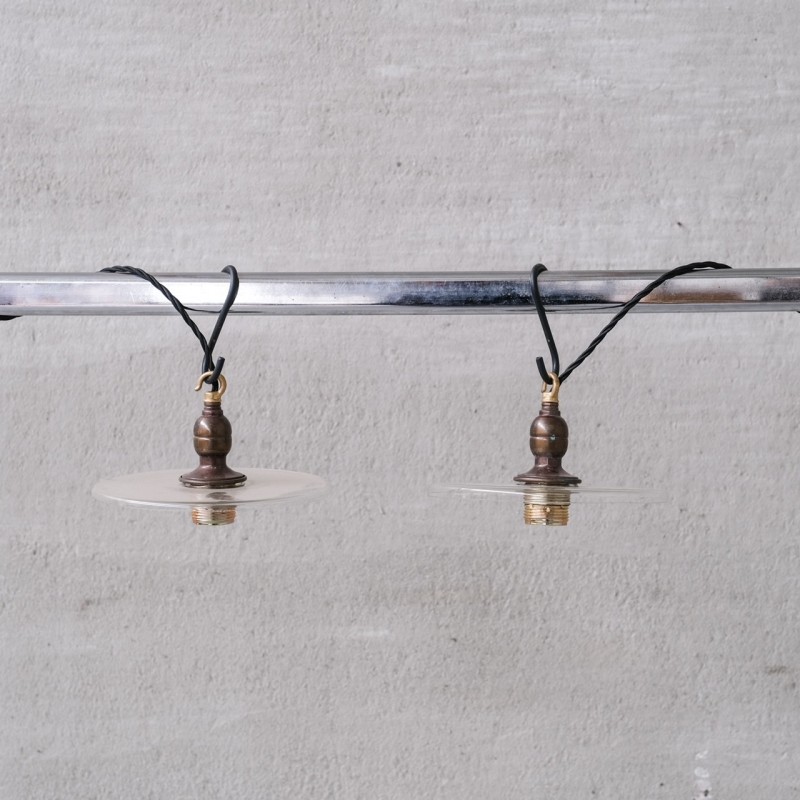 Set of 6 vintage brass and glass pendant lamp, Netherlands 1950