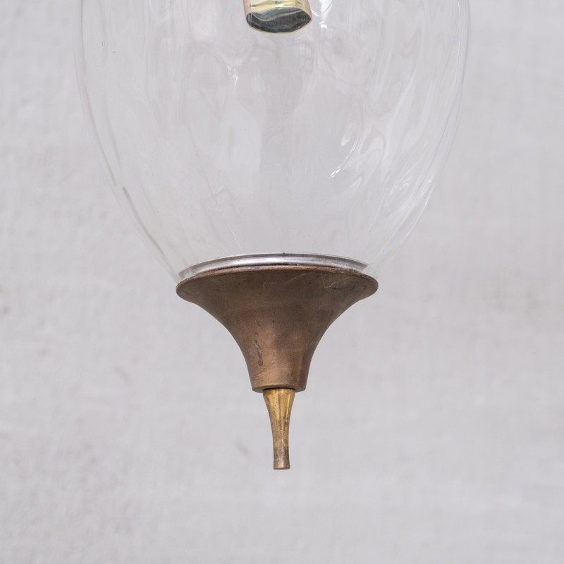 Vintage brass and glass pendant lamp, France 1950