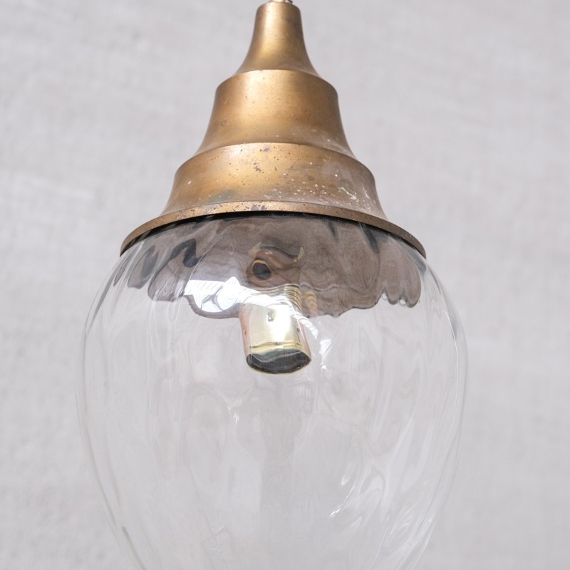 Vintage brass and glass pendant lamp, France 1950