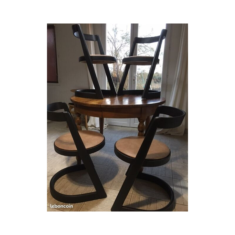 Set of 4 vintage Halfa wooden chairs by Baumann, 1970