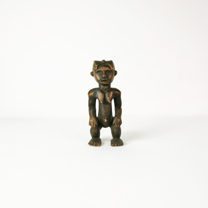 Statuetta vintage in legno raffigurante un guardiano di reliquiario