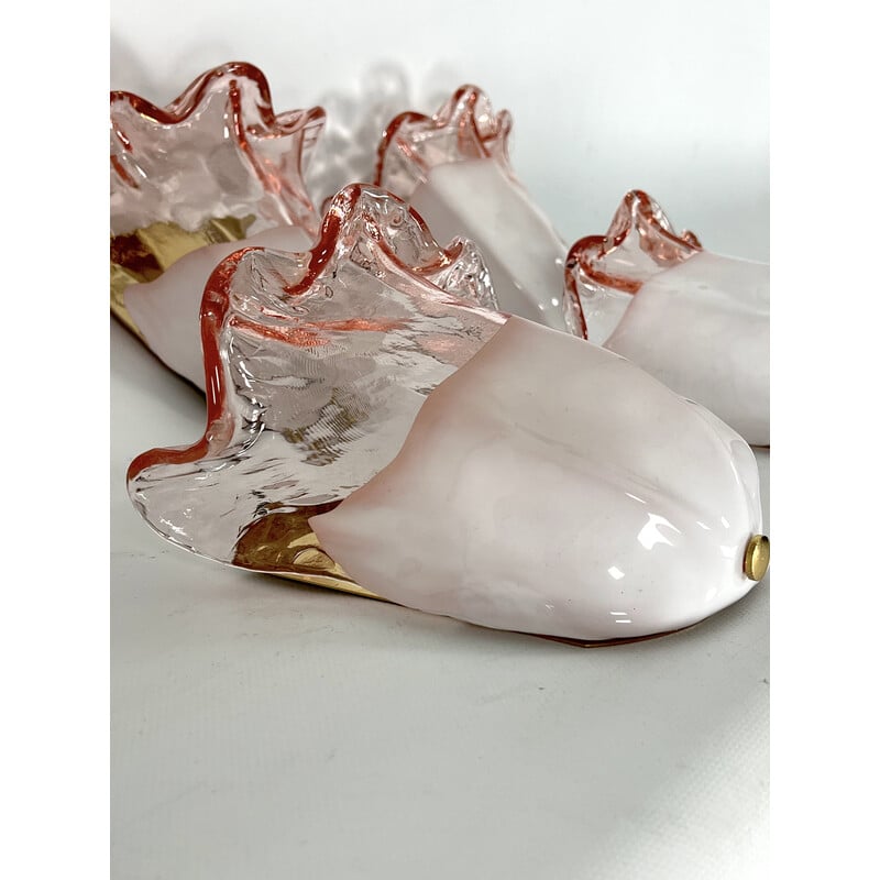 Set of 5 vintage La Murrina wall lamp in pink and white Murano glass, Italy 1970
