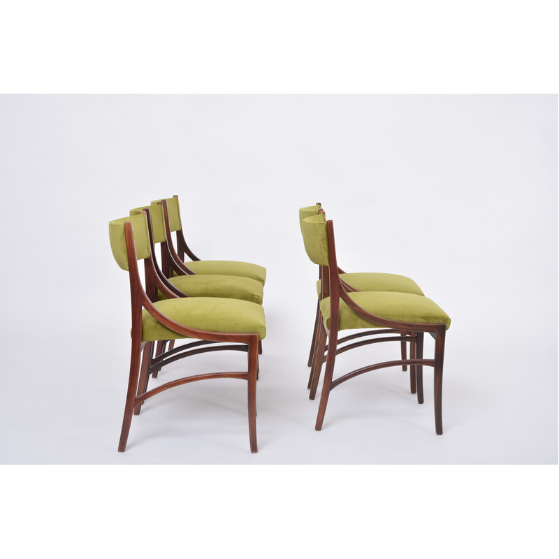 Set of 5 vintage dining chairs model 110 in rosewood and fabric by Ico Parisi for Brevettato, Italy 1960