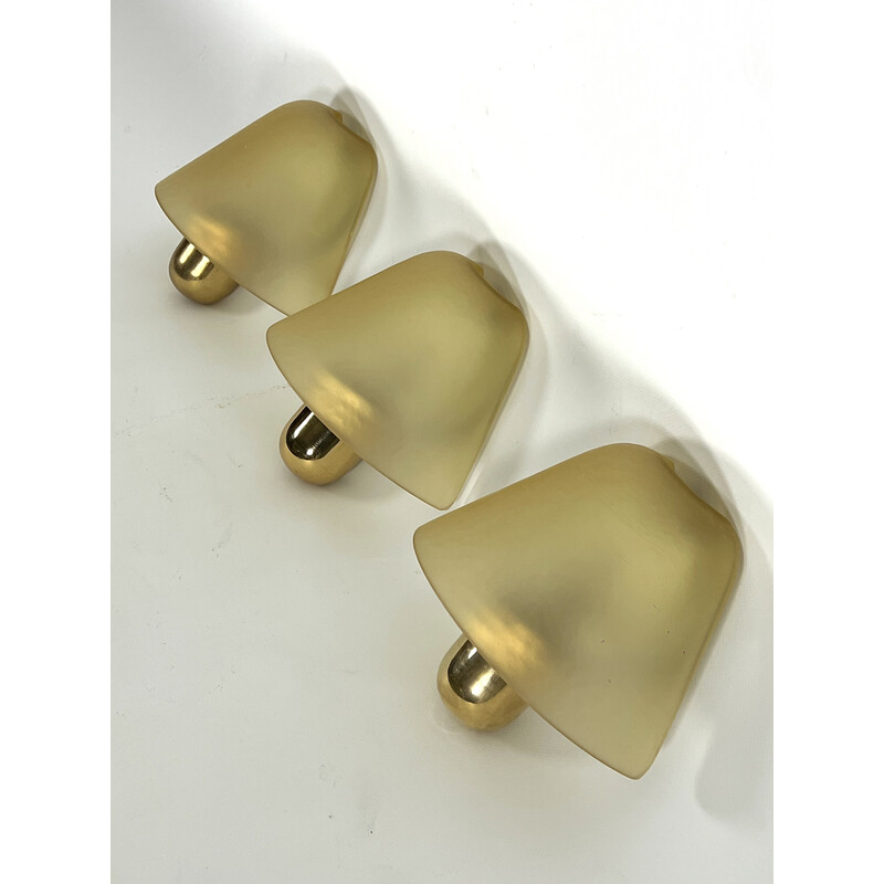 Set of 3 vintage Murano glass and brass sconces for VeArt, Italy 1970