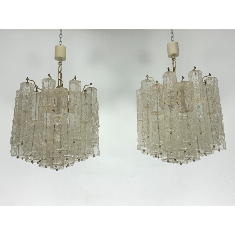 Pair of vintage Murano glass chandeliers for Venini, Italy 1970