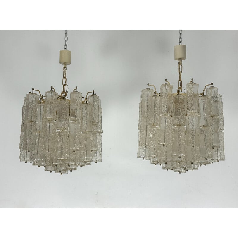 Pair of vintage Murano glass chandeliers for Venini, Italy 1970