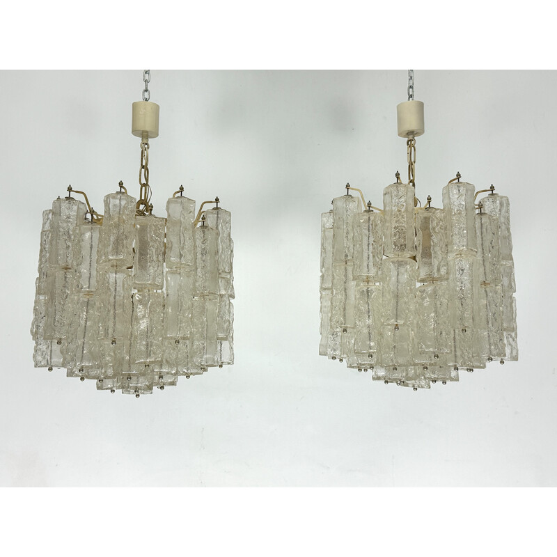 Pair of vintage Murano glass chandeliers for Venini, Italy 1970
