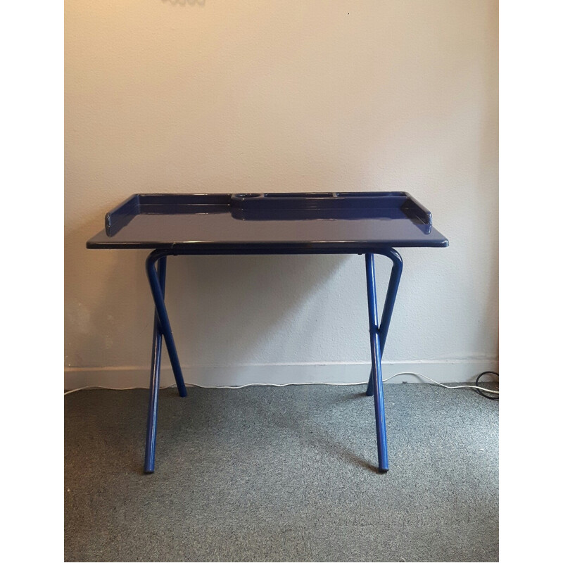 Dark blue desk in plastics and metal - 1970s