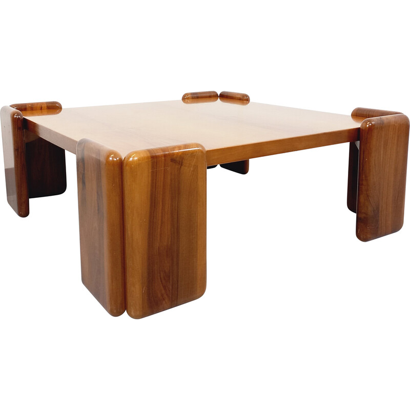 Vintage square coffee table in walnut wood by Mario Marenco for Mobilgirgi, Italy 1970
