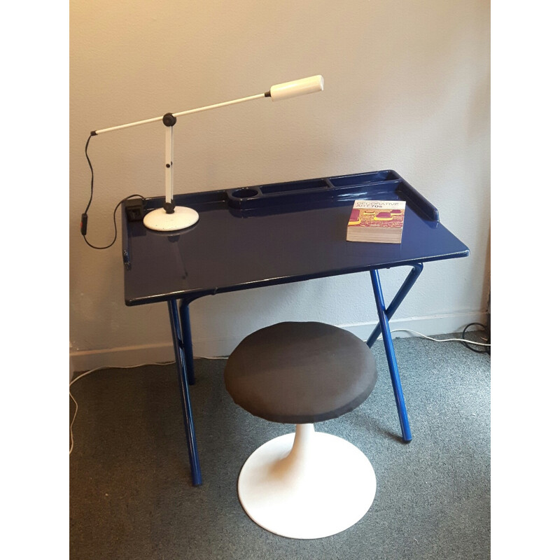 Dark blue desk in plastics and metal - 1970s