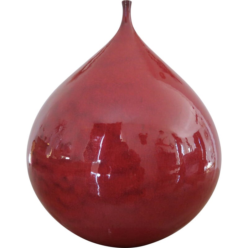 Vintage blood-red ceramic vase, France 1960