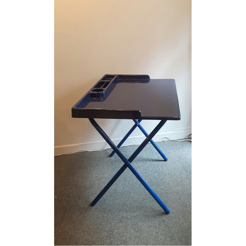 Dark blue desk in plastics and metal - 1970s