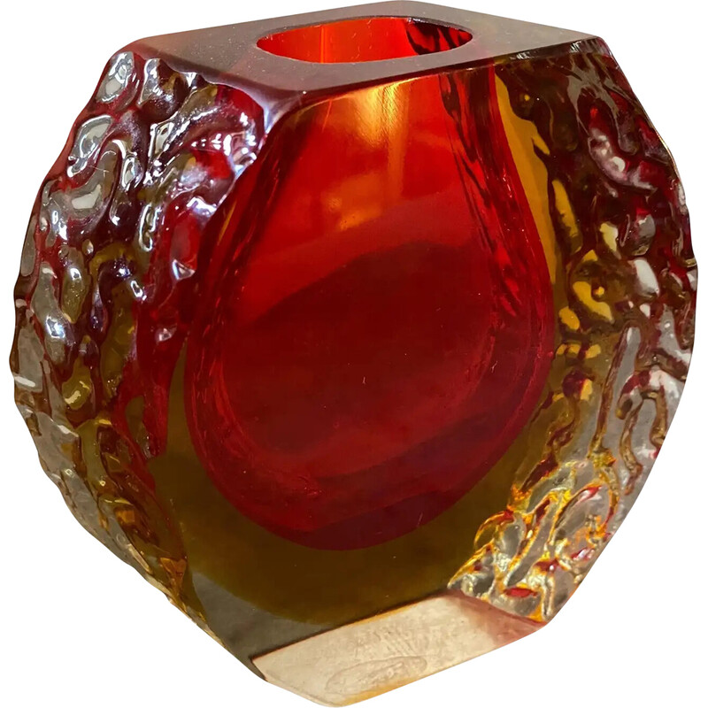 Vintage Sommerso red and yellow Murano glass vase for Mandruzzato, Italy 1960