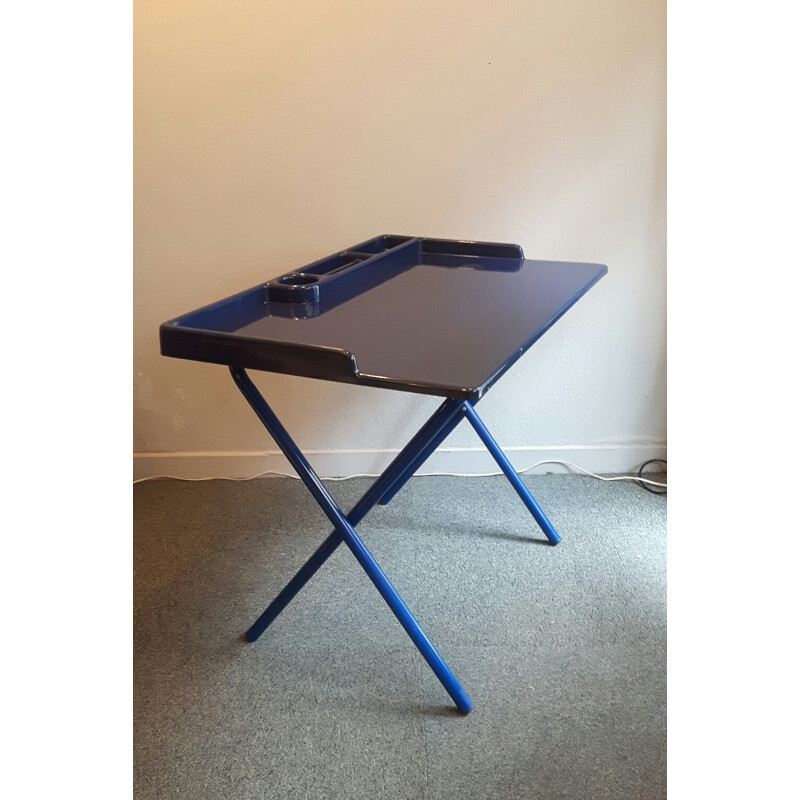 Dark blue desk in plastics and metal - 1970s