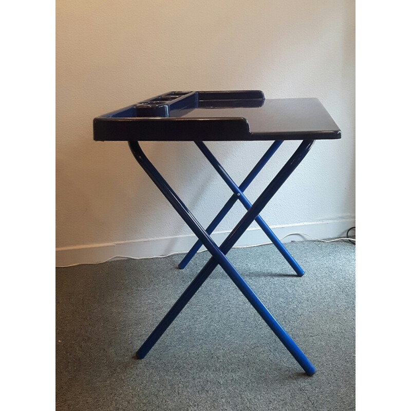 Dark blue desk in plastics and metal - 1970s