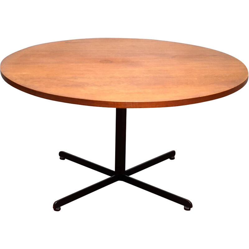 Vintage round teak and metal coffee table for Knoll, Germany 1960