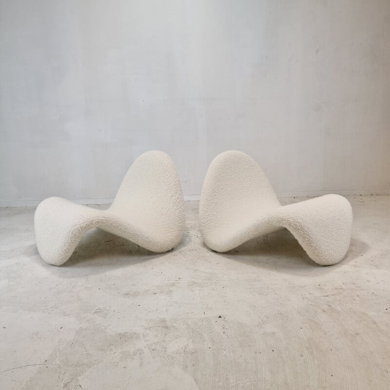 Pair of vintage Tongue wool chairs by Pierre Paulin for Artifort, France 1960